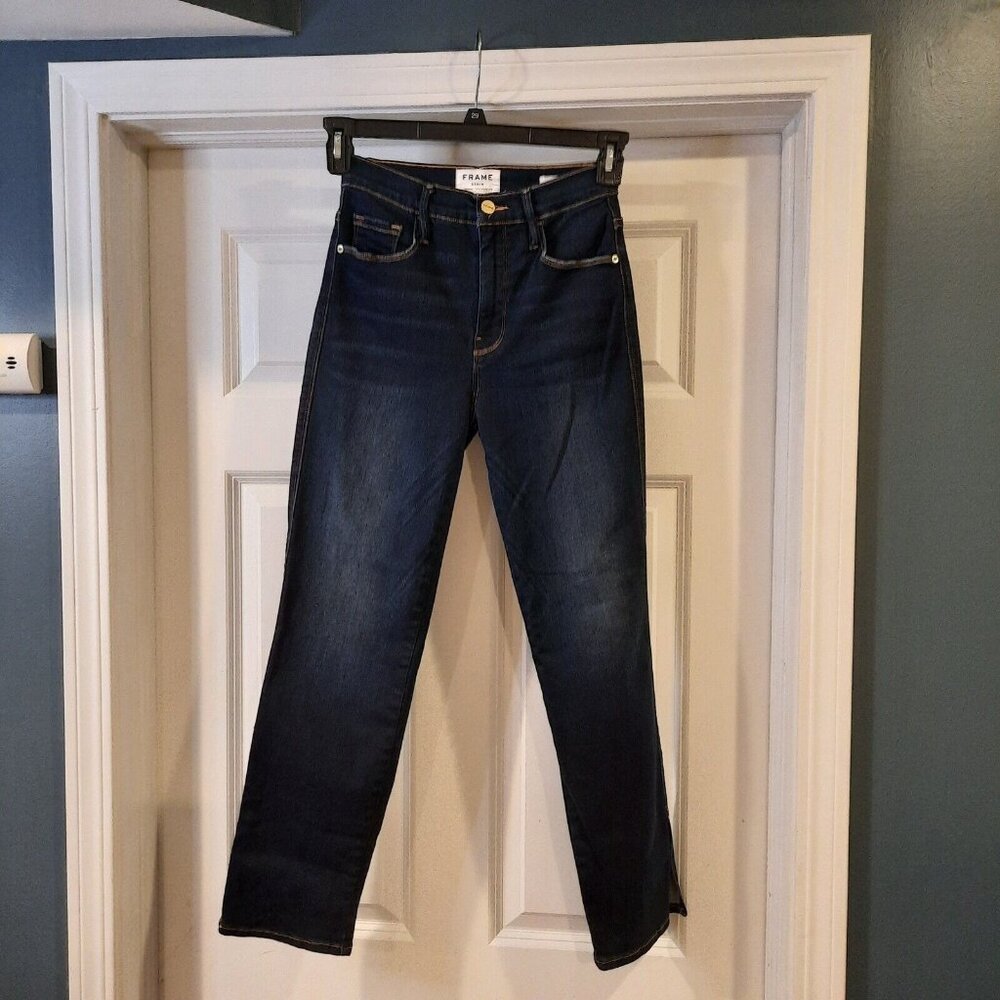 Frame Jeans Womens 25 Le Sylvie Slender Straight Ankle High Rise Side Split Hem - Picture 1 of 13